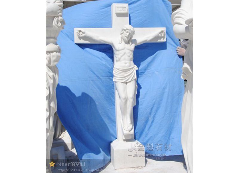 Настраиваемая религиозная скульптура из белого мрамора Иисус и крестная скульптура