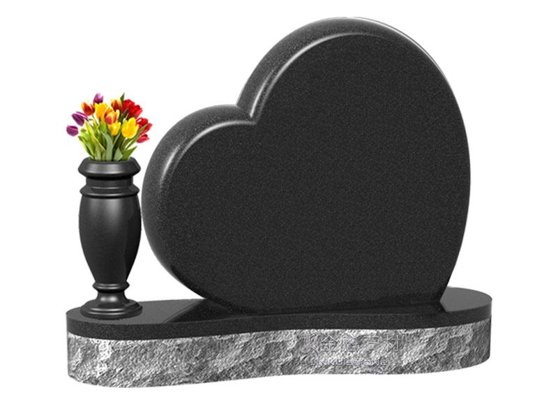 Надгробие из черного гранита в форме сердца с вазой