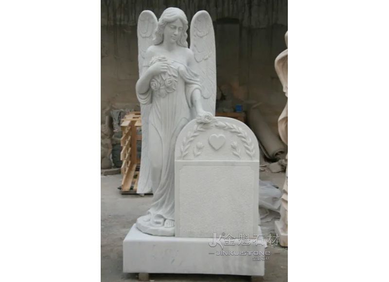 Белый мраморный ангел ручной работы из гранита надгробие
